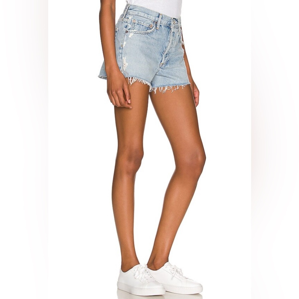 Agolde Light Wash Distressed Denim Cutoff Shorts